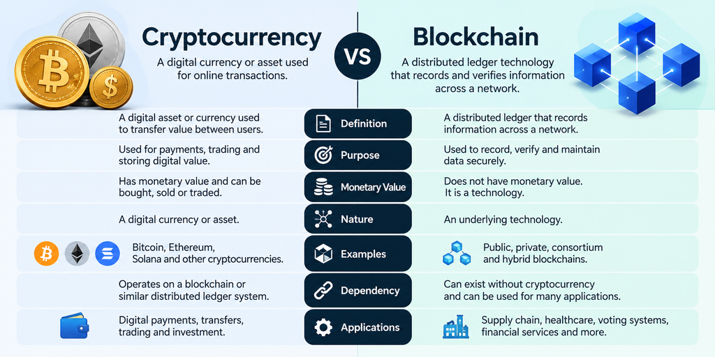 Key difference between crypto and blockchain,