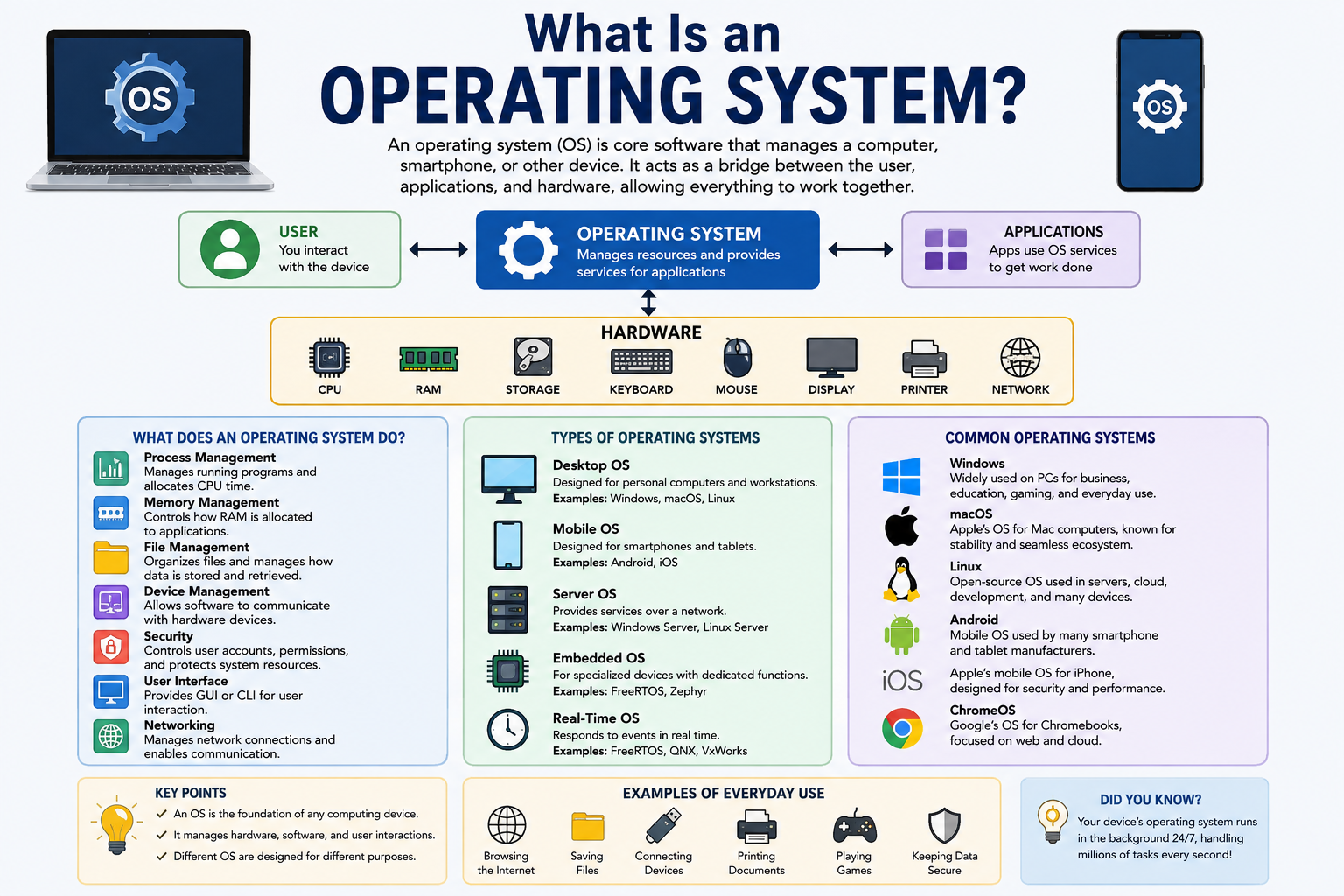 Operating System (OS) Explained: 7 Key Functions, Types & Popular Examples
